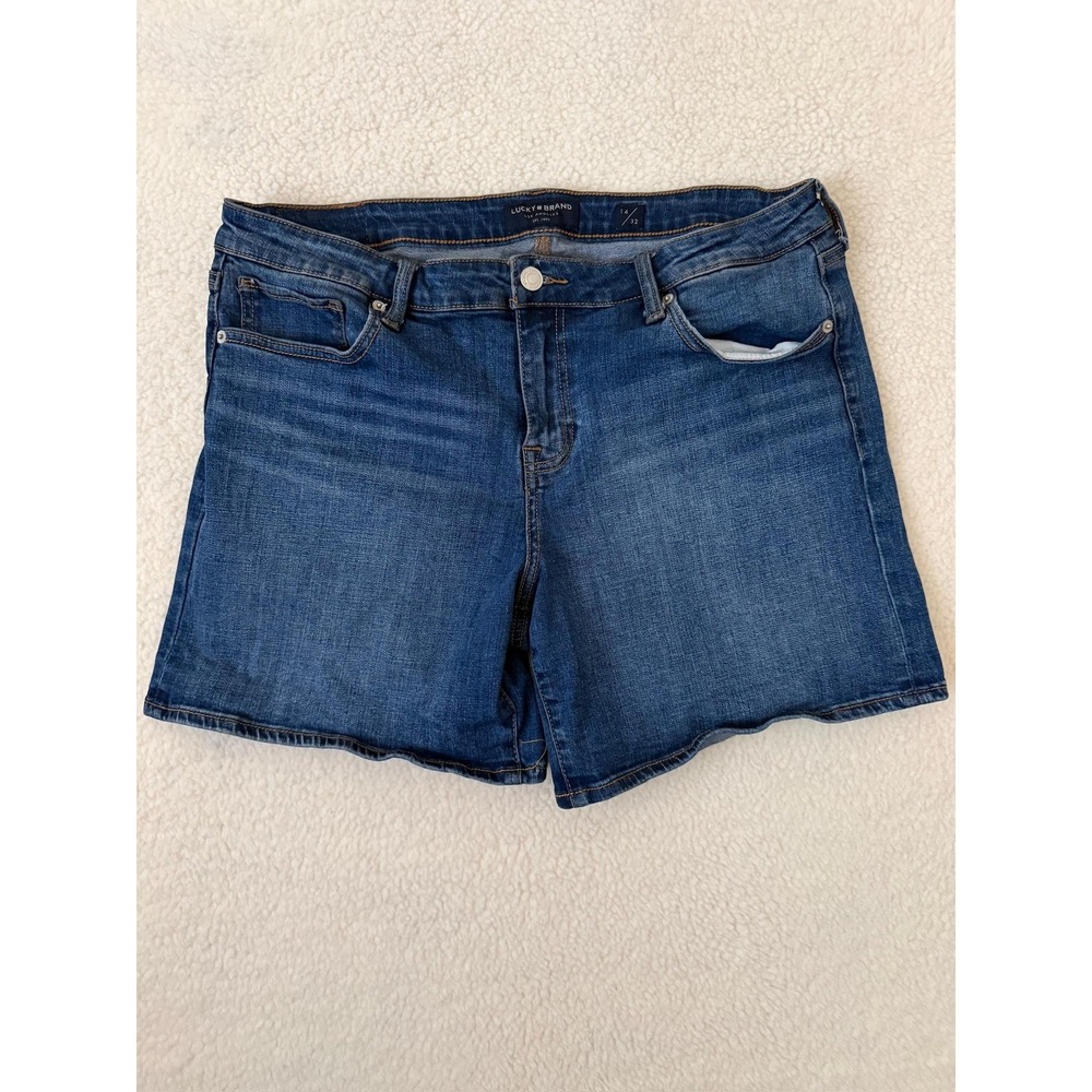 Lucky Brand Skimmer Shorts Womens 14 Blue Denim The Roll Up Stretch Casual